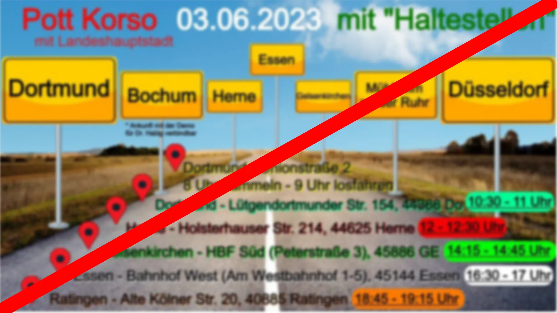 Unkenntlich gemachtes Foto des Aufrufs "Pott Autokorso"