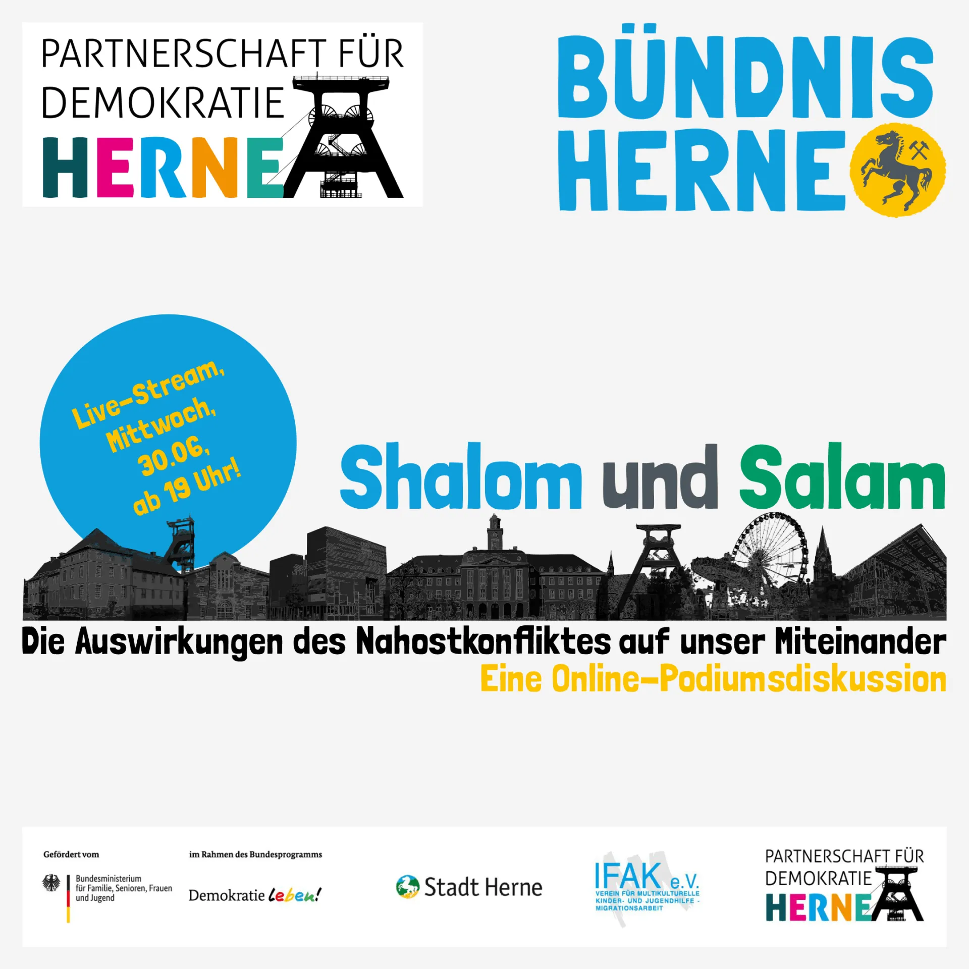 SharePic zur Online-Podiumsdiskussion des Bündnis Herne "Shalom und Salam"