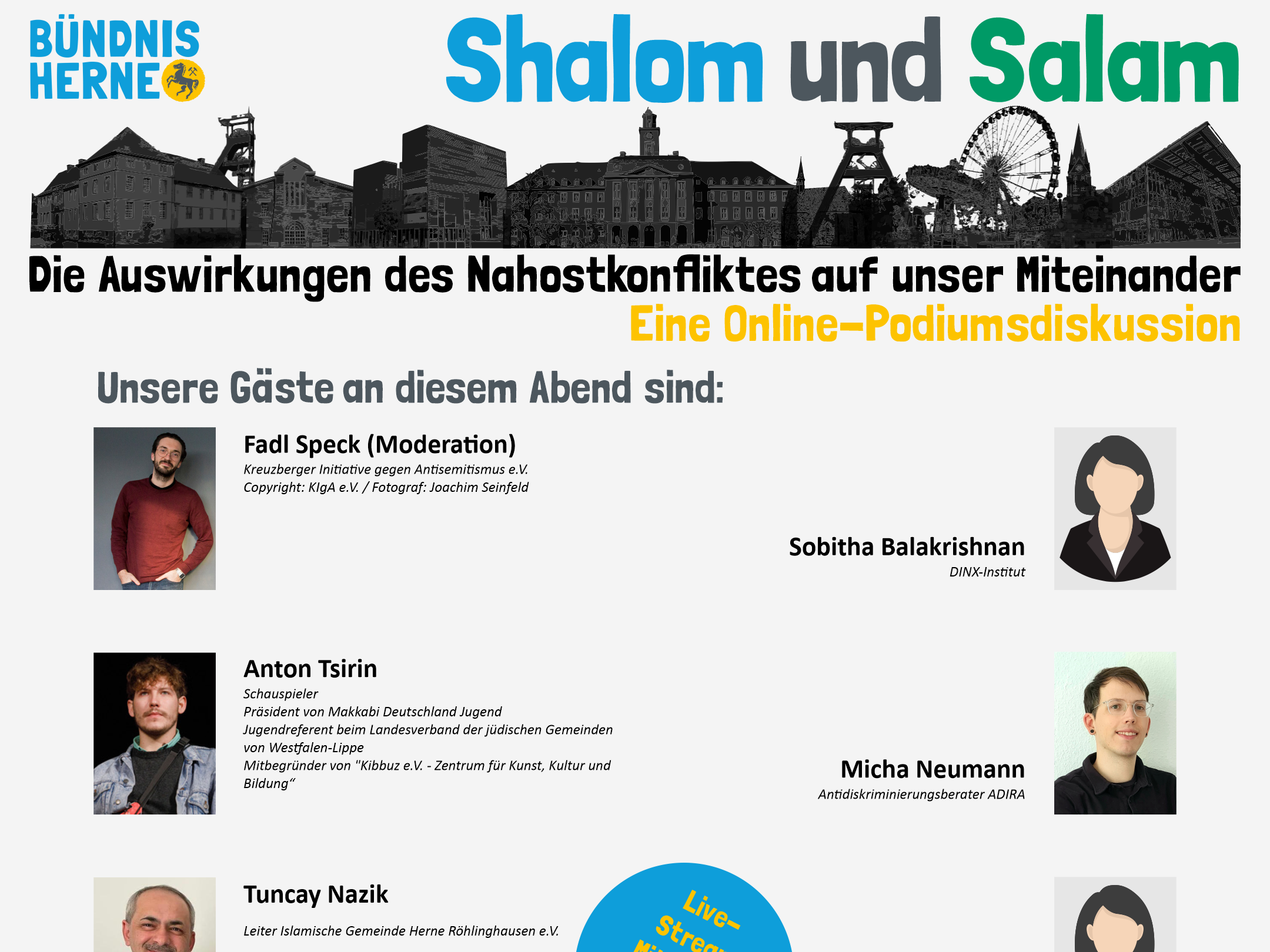 Gästeliste des Livestreams "Shalom und Salam"